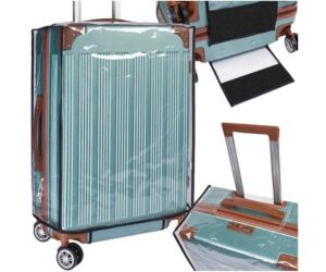 Läbipaistev kohvrikate L – Trizand 23922 kohvriga, kaunilt pakitud ja kaitstud.