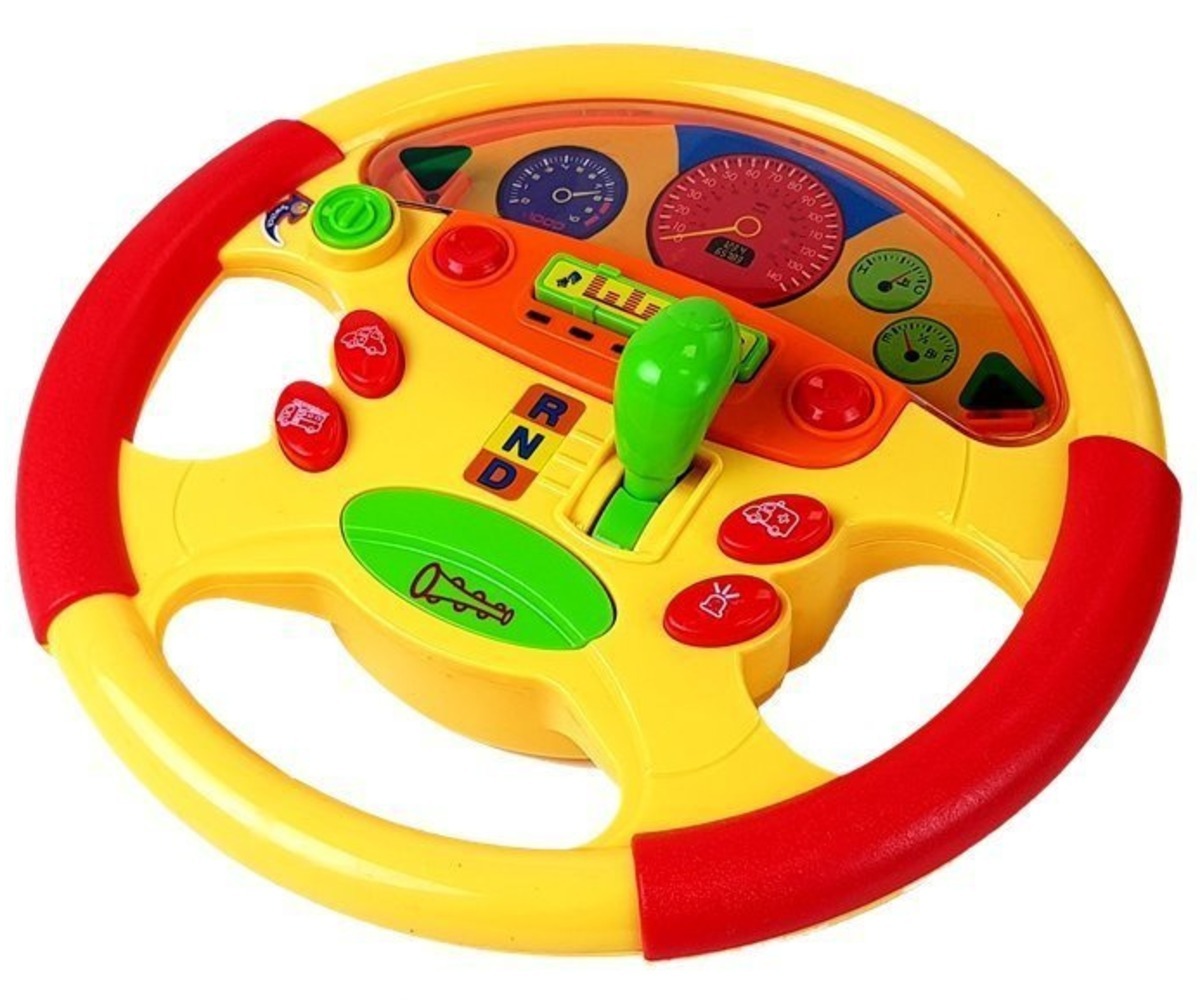 Beebi hariv rool helide ja valgusega, detailne lähedalt vaade rooli funktsioonidest.