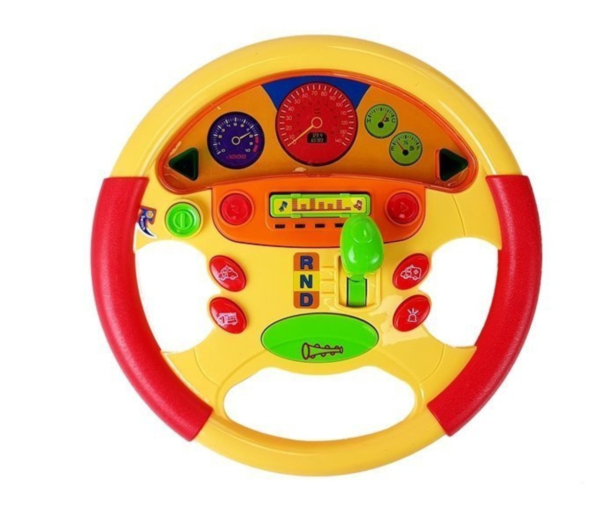 Beebi hariv rool helide ja valgusega, eesvaade roolist, millel on helide ja valguse funktsioonid.