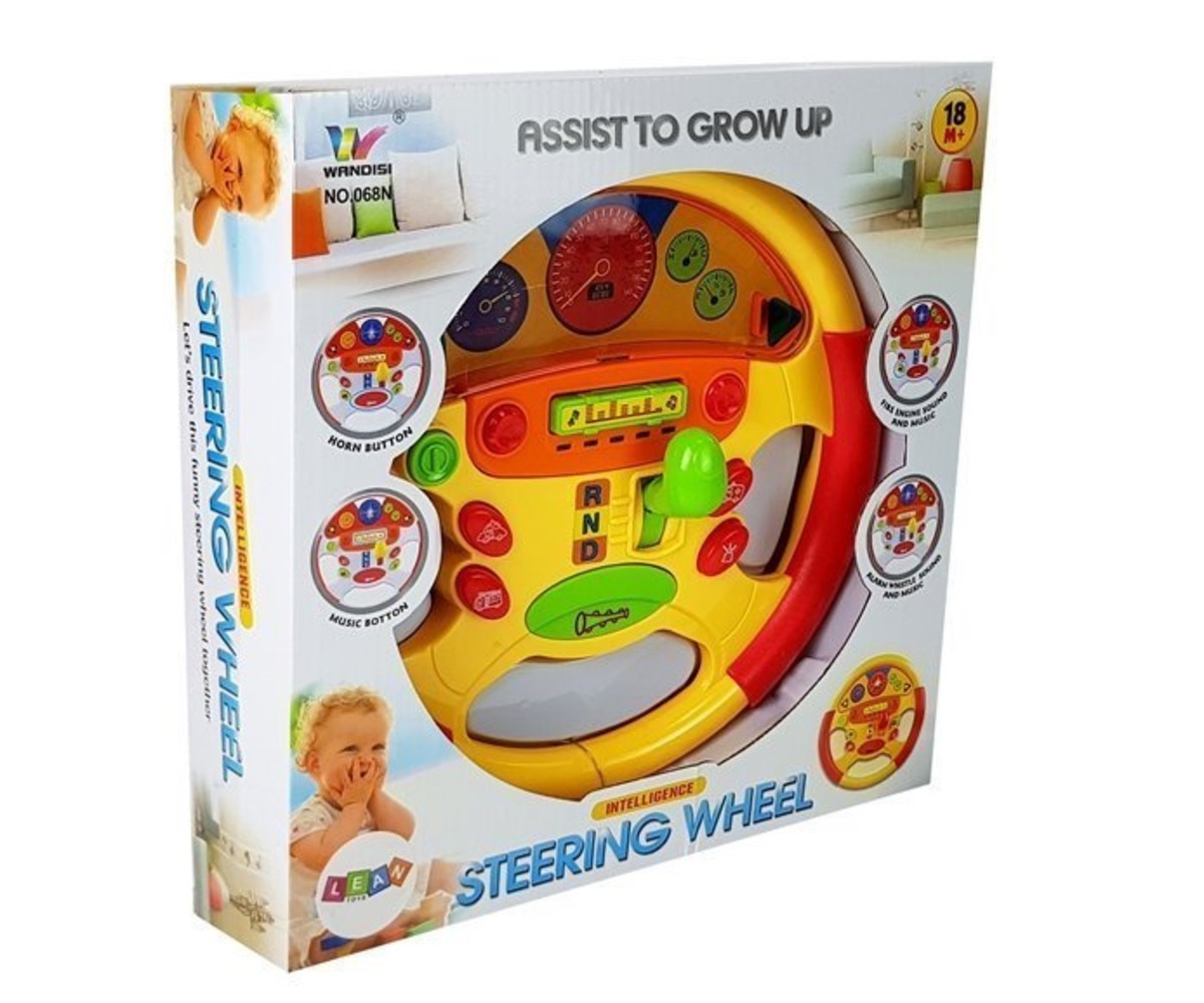 Beebi hariv rool helide ja valgusega, toote ja pakendi koosvaade.