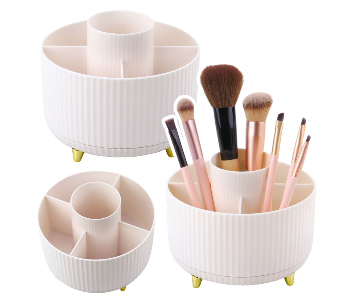 Stiilne pöörlev meigitarvikute hoidja meigilauale