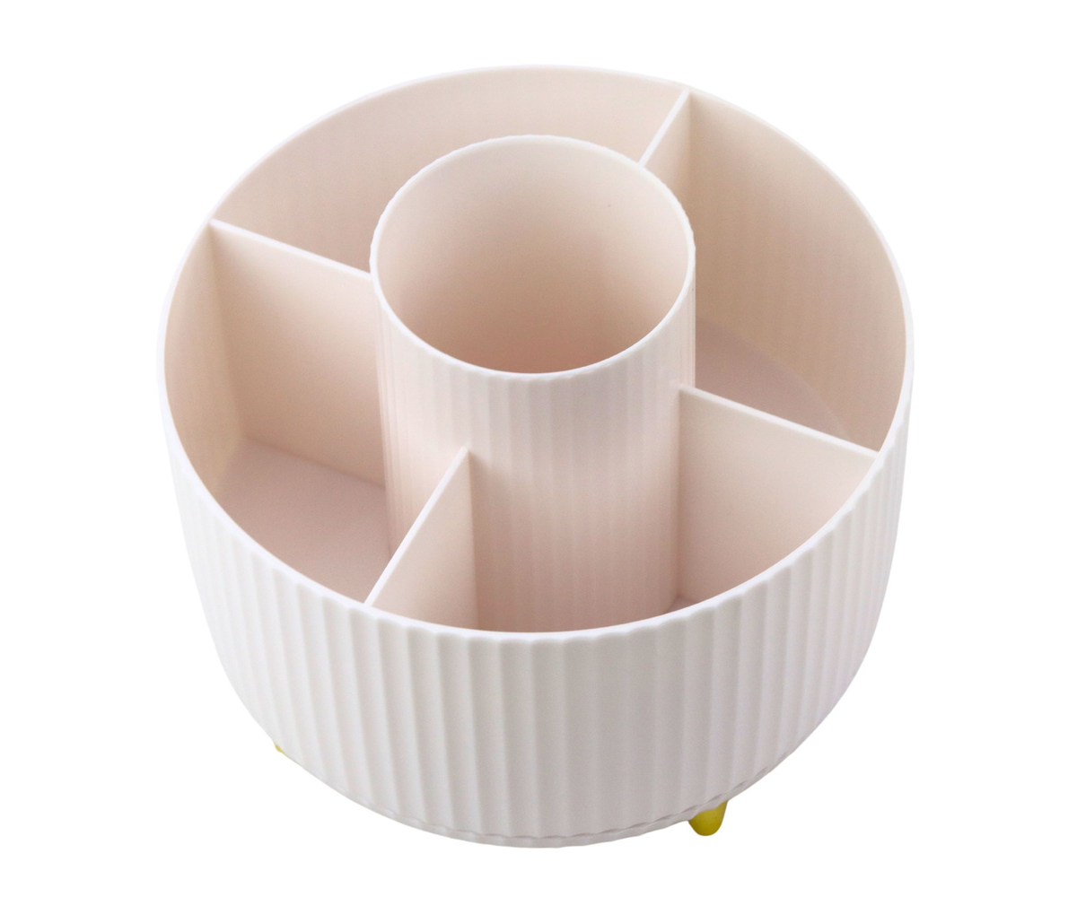 360° pöörlev kosmeetikakorraldaja 5 sektsiooniga valge