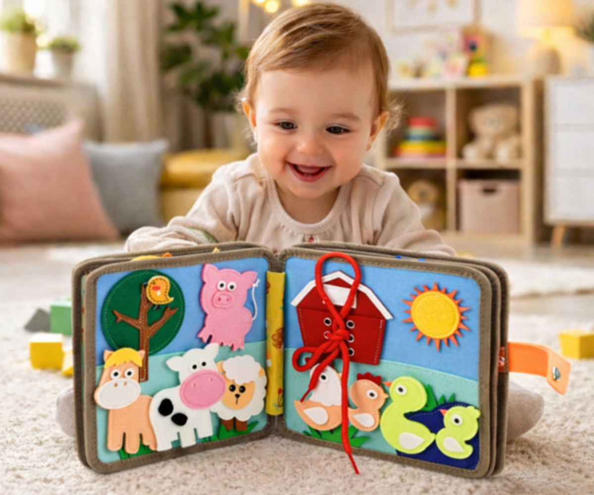 Vildist sensoorne õpiraamat lapsele loomade teemaga