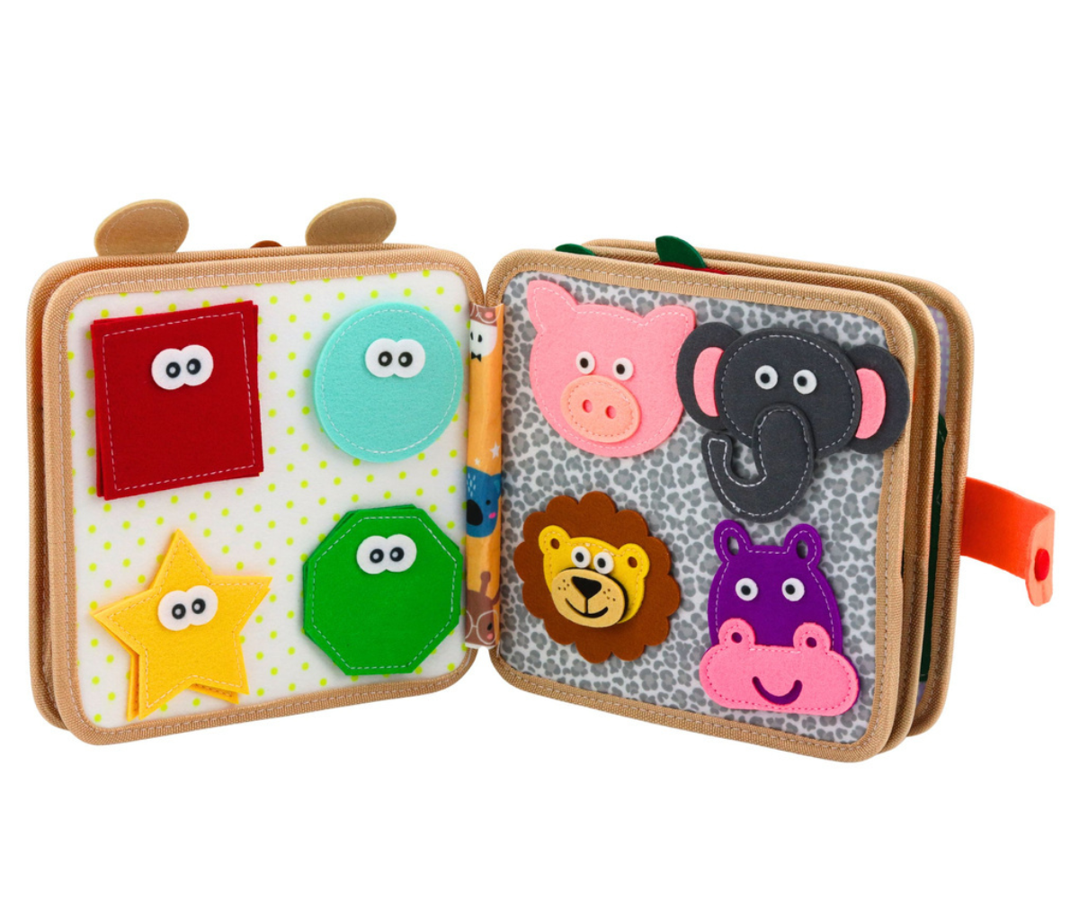 Sensoorne vildiraamat lapsele värvide ja kujundite õppimiseks