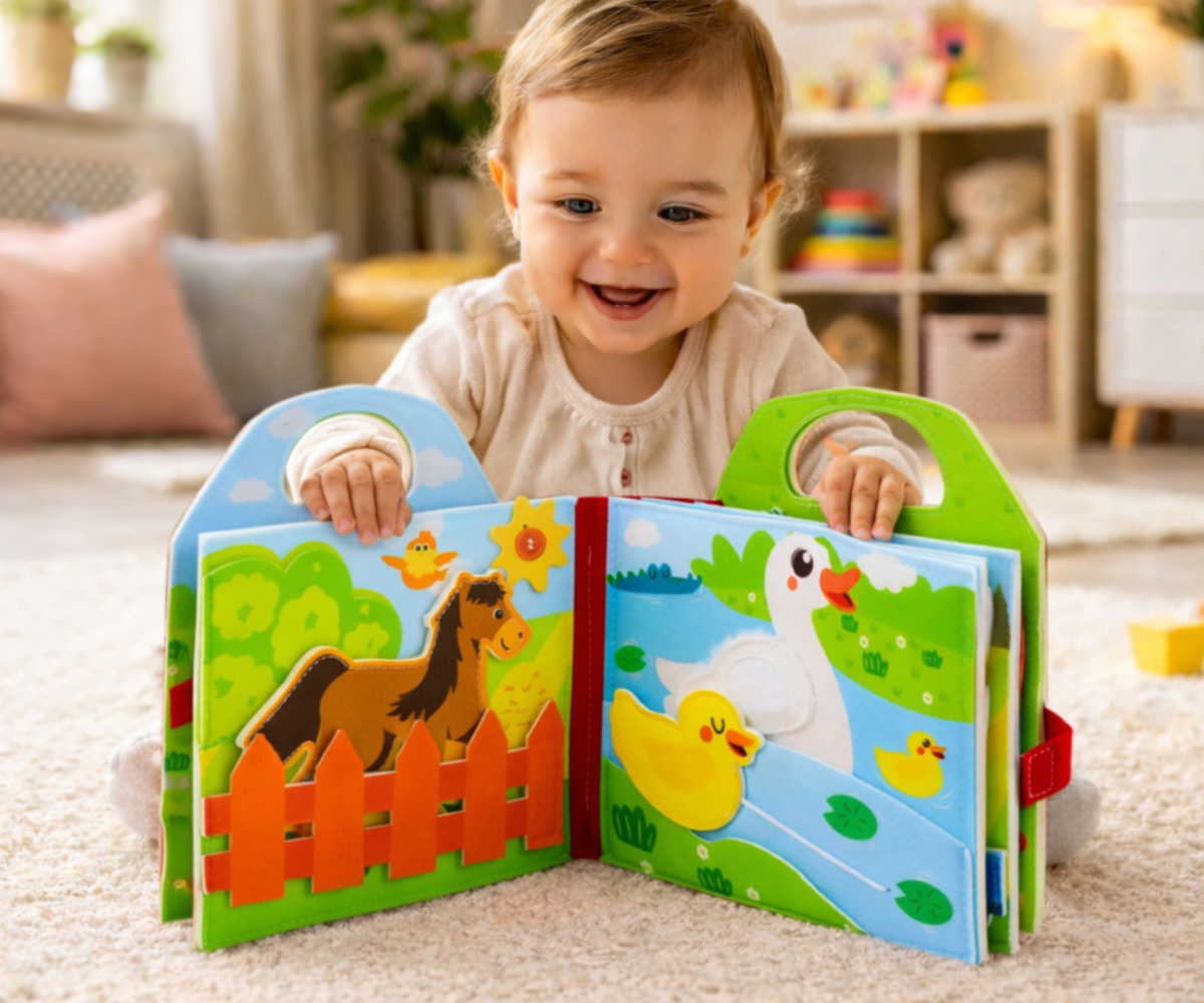 Vildist sensoorne õpiraamat lapsele talu ja loomade teemaga