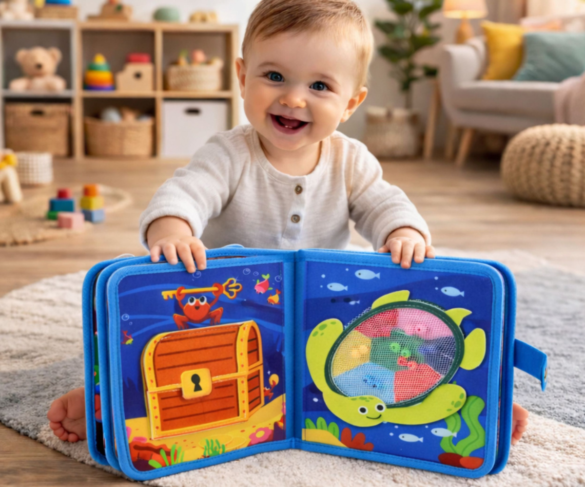 Vildist sensoorne õpiraamat lapsele mereloomade teemaga