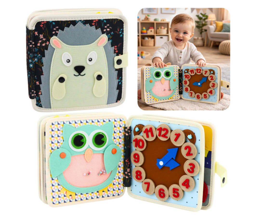 Arendav vildist tegevusraamat lapsele kellaaegade õppimisega