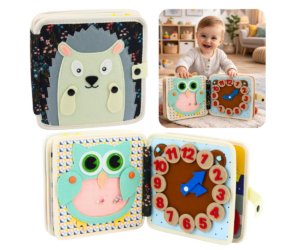 Arendav vildist tegevusraamat lapsele kellaaegade õppimisega