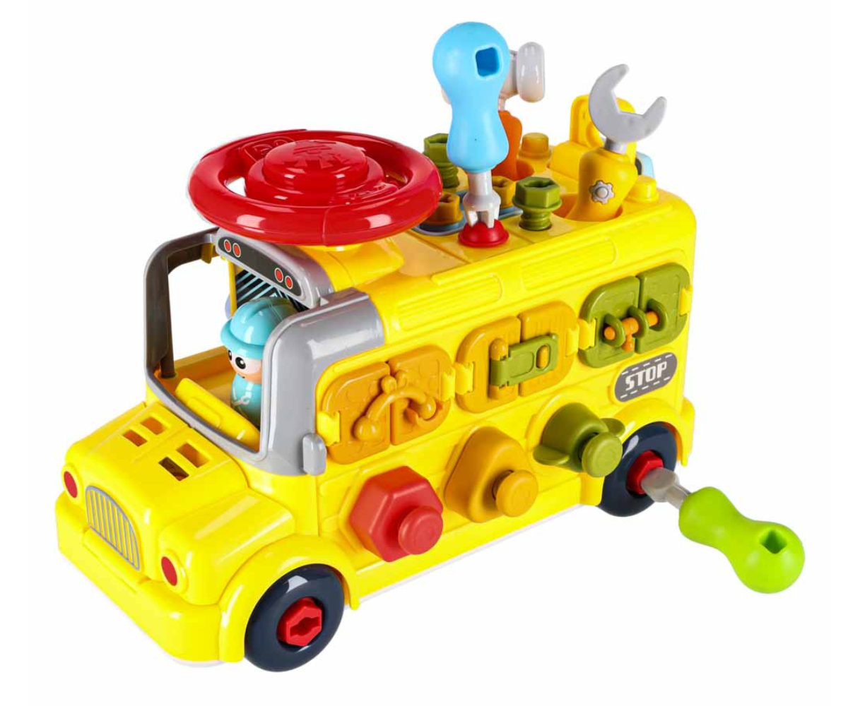 Laste manipuleeriv buss kruvide ja detailidega