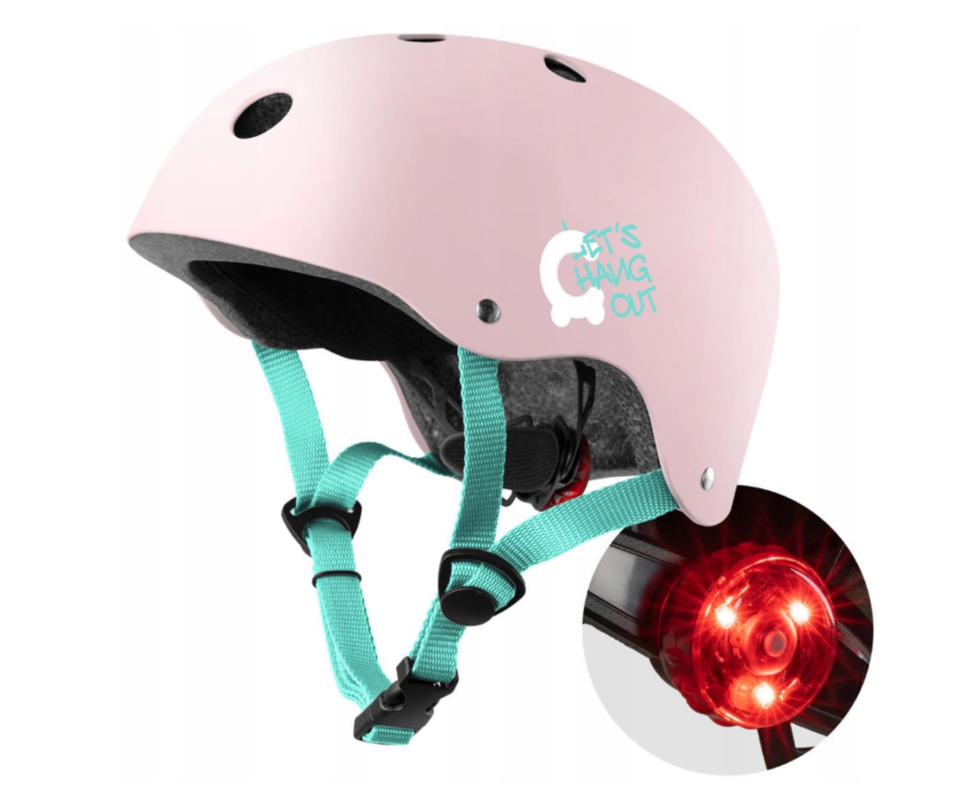 Roosa laste kaitsekiiver LED-tule ja reguleeritava suurusega