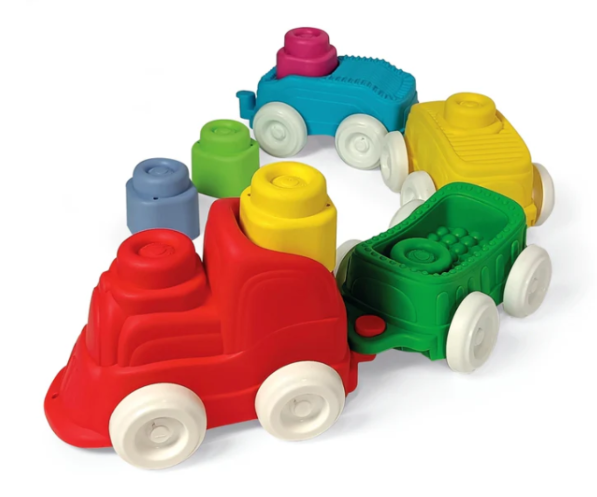 Pehmete klotsidega rong beebile veduri ja vagunitega