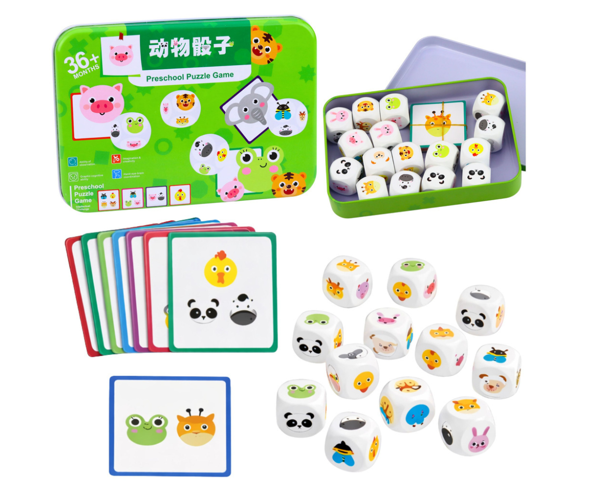 Kuubikute ja kaartidega puslemäng loomade tundmaõppimiseks