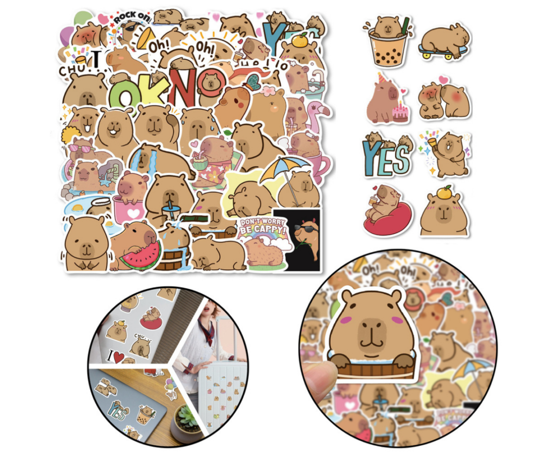 Kapibaara teemalised isekleepuvad kleepsud 100 tk komplekt