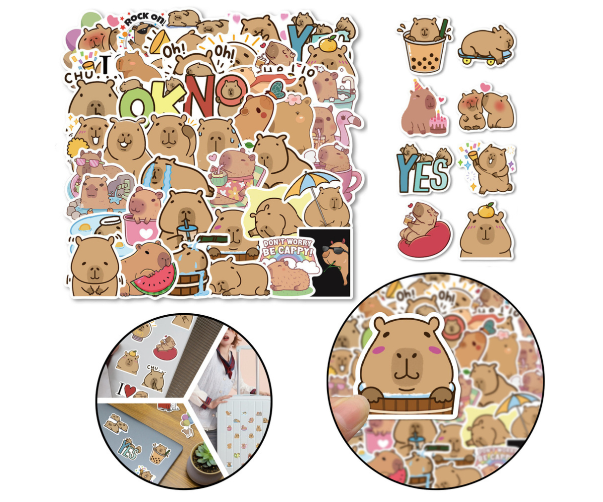 Kapibaara teemalised isekleepuvad kleepsud 100 tk komplekt