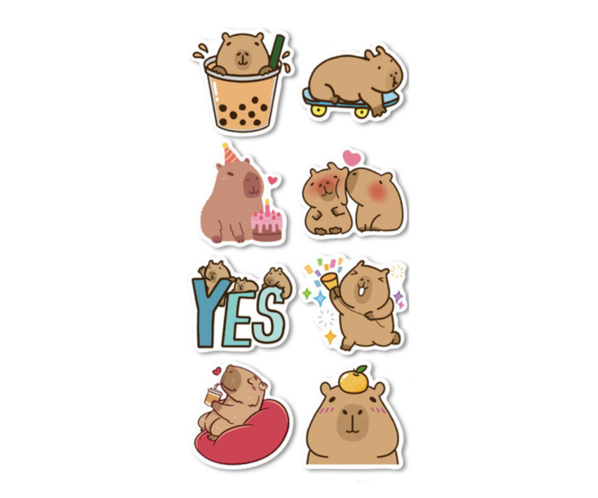 Kapibaara kleepsude komplekt 100 tk erinevate mustritega