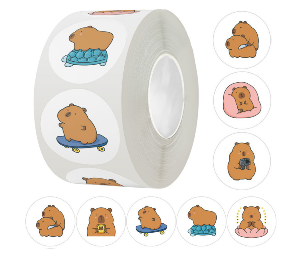 Kapibaara teemalised isekleepuvad kleepsud rullis