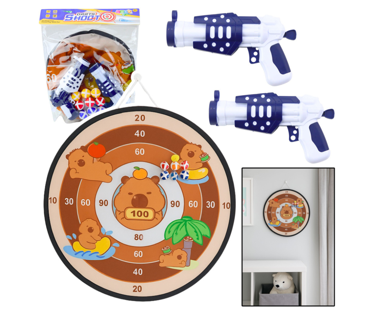 Laste mäng püstolite ja pehmete pallidega sihtimiseks