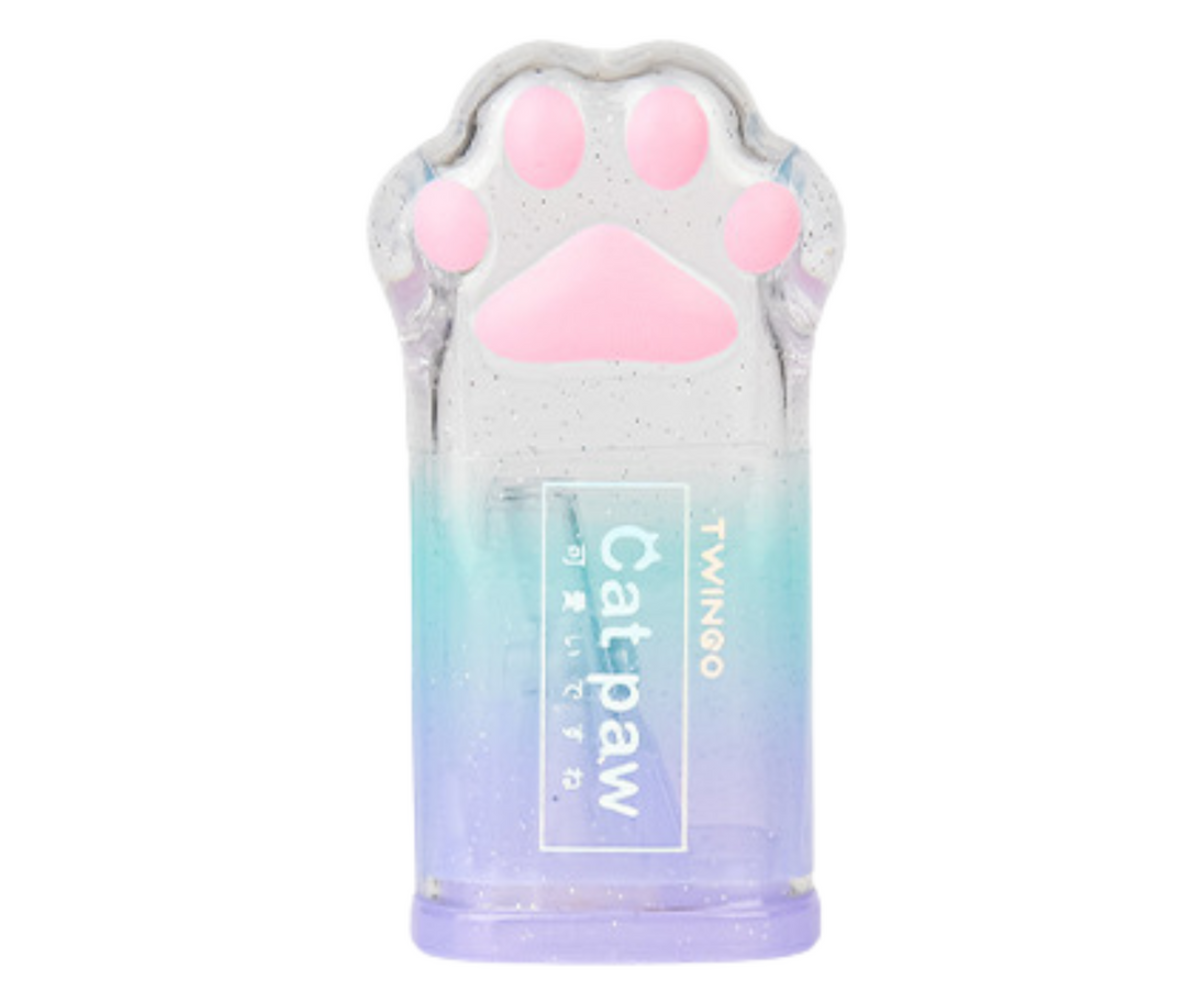 Pliiatsiteritaja läbipaistva purukonteineriga pastelsetes toonides