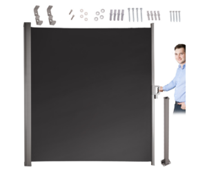 Külgmarkiis terrassile 180×400cm, päikese- ja tuulekaitse - tumehall