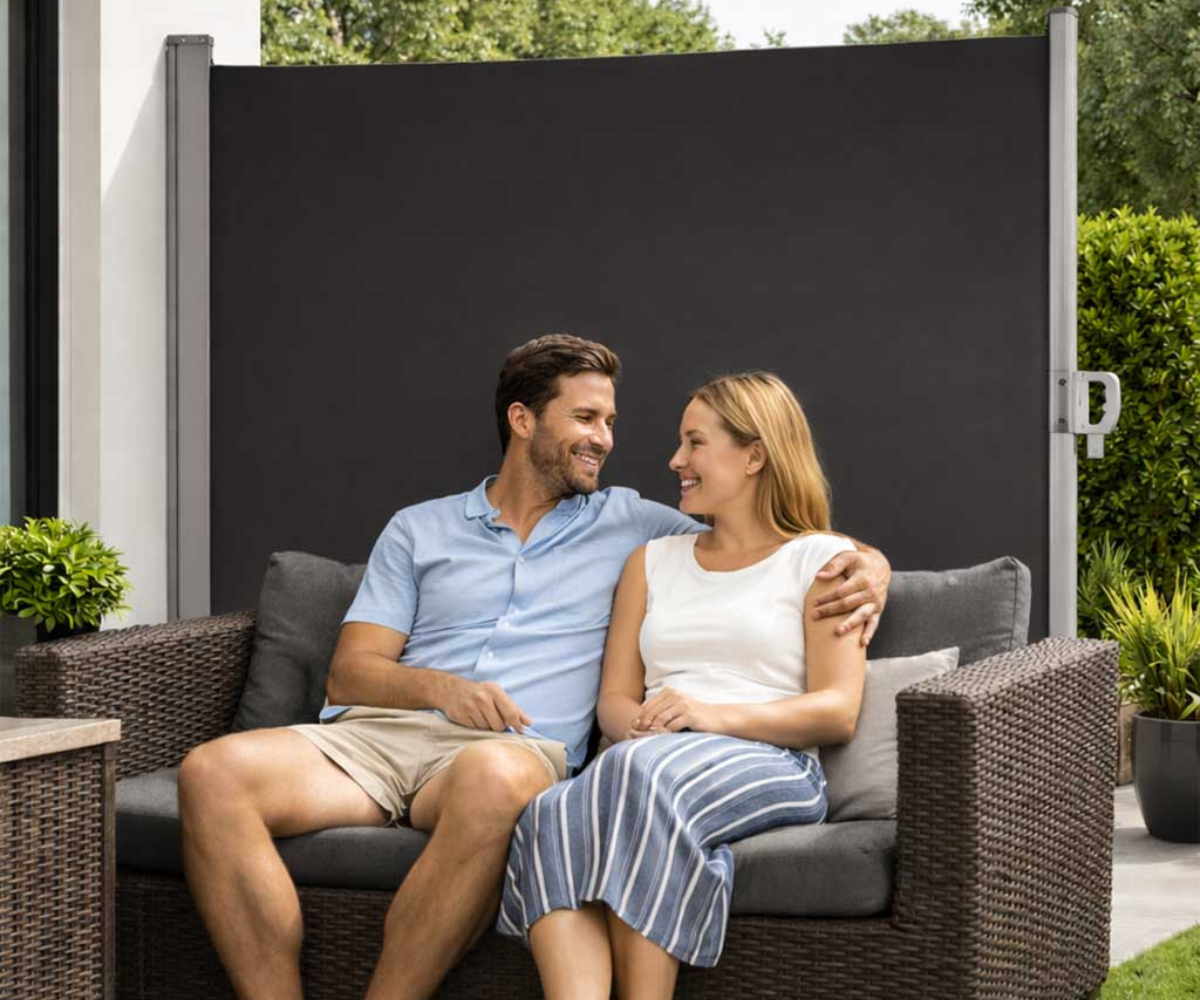 Külgmarkiis terrassile 180×400cm, päikese- ja tuulekaitse - tumehall