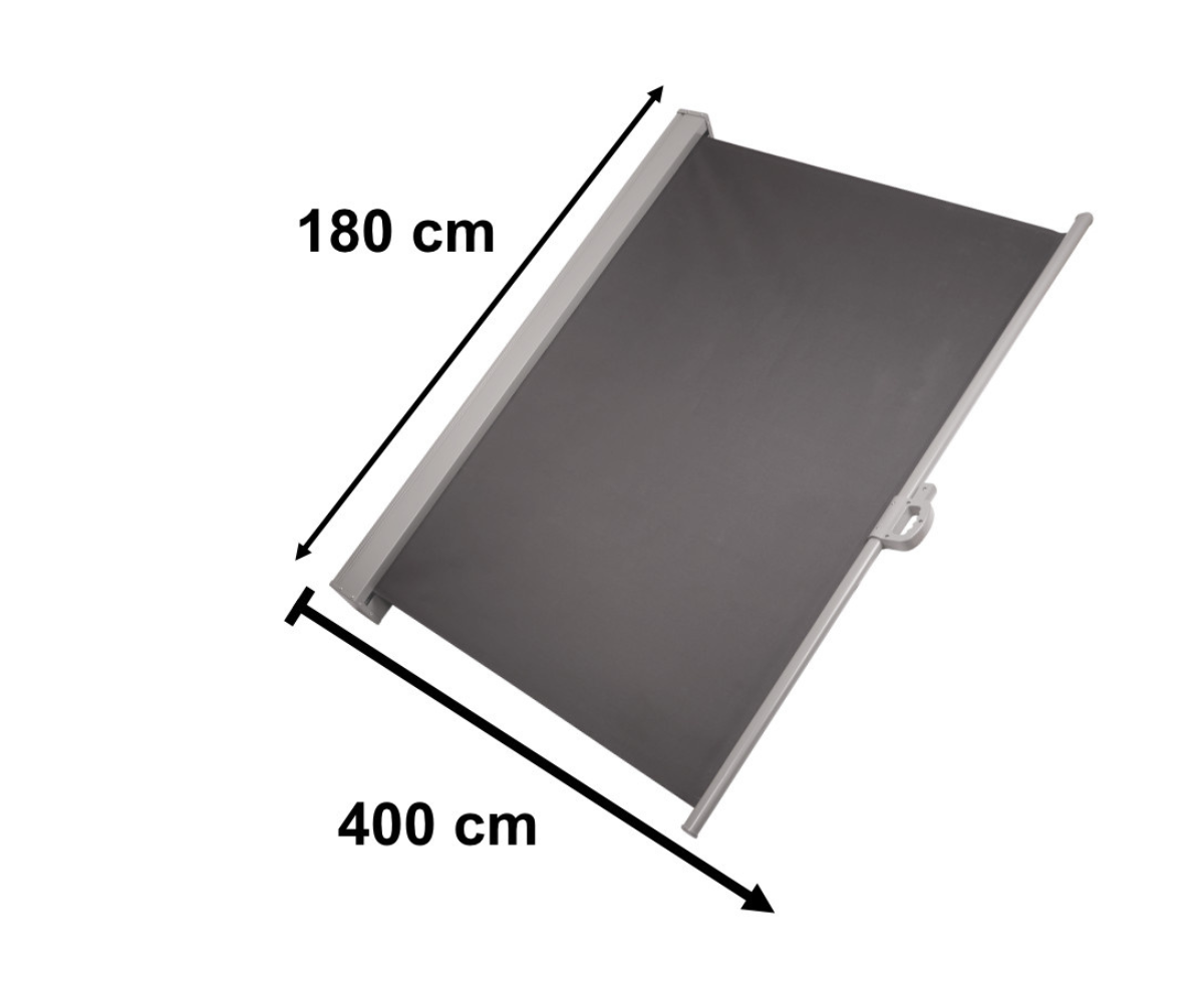 Külgmarkiis terrassile 180×400cm, päikese- ja tuulekaitse - tumehall