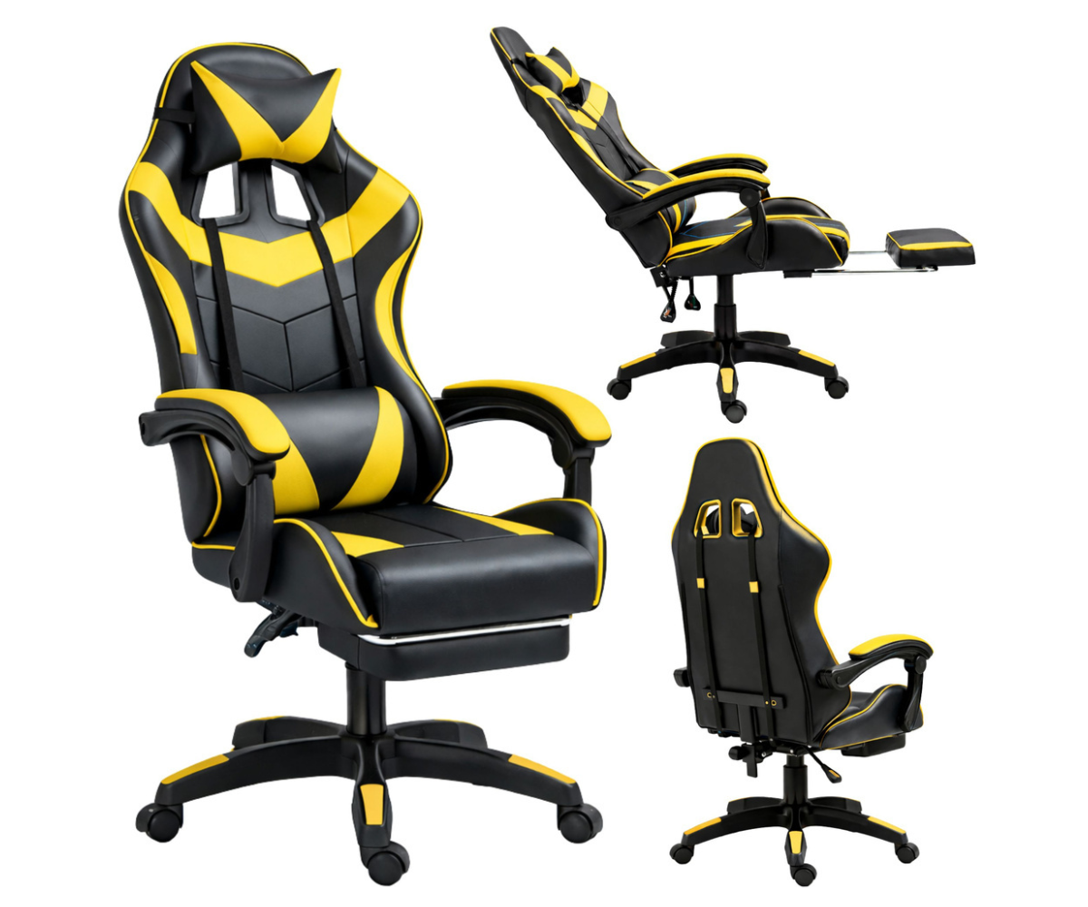 Sportliku disainiga must-kollane pöördtool arvutilaua taha