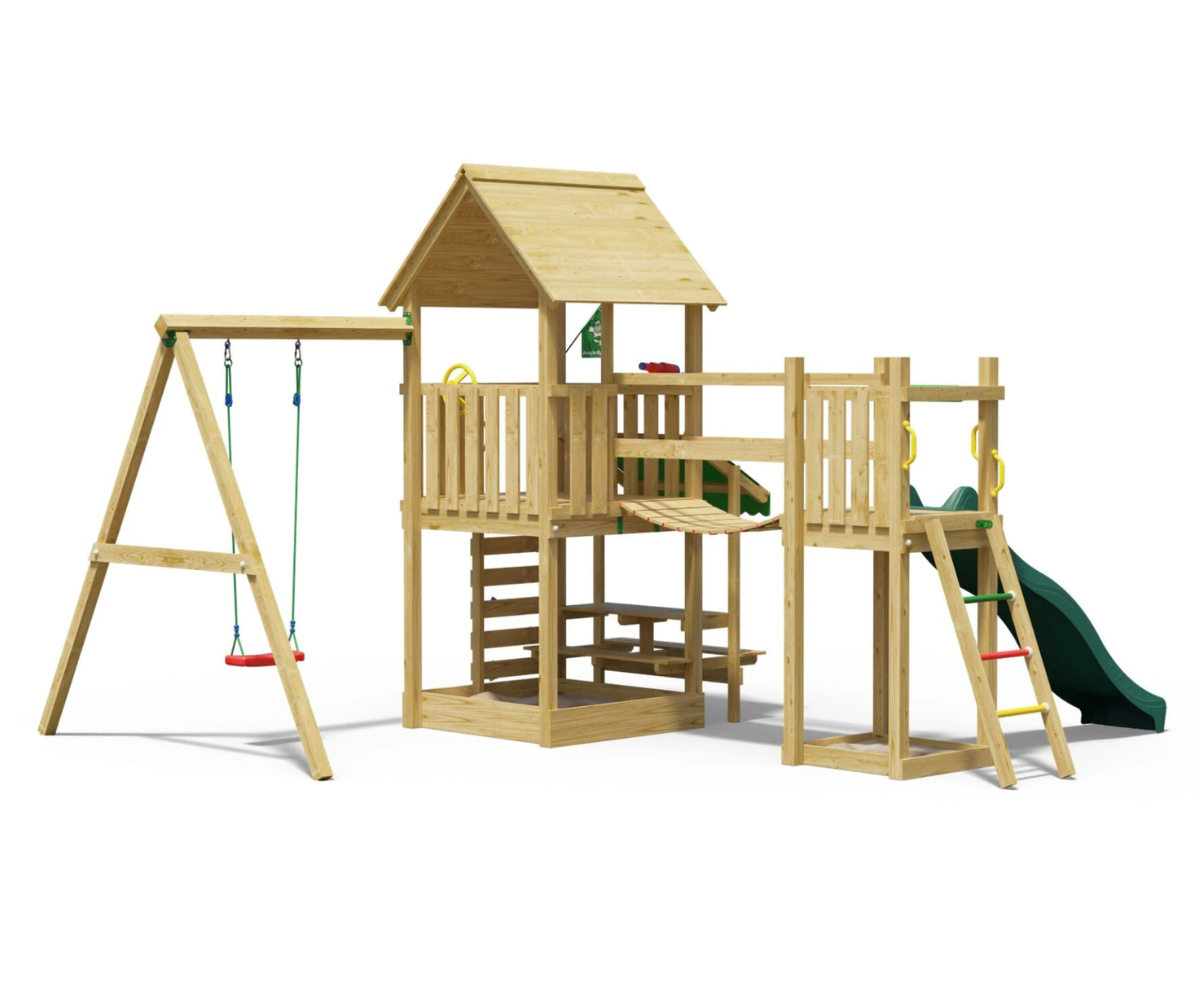 Õuemänguväljak kiige, ronimisrambi ja piknikulauaga