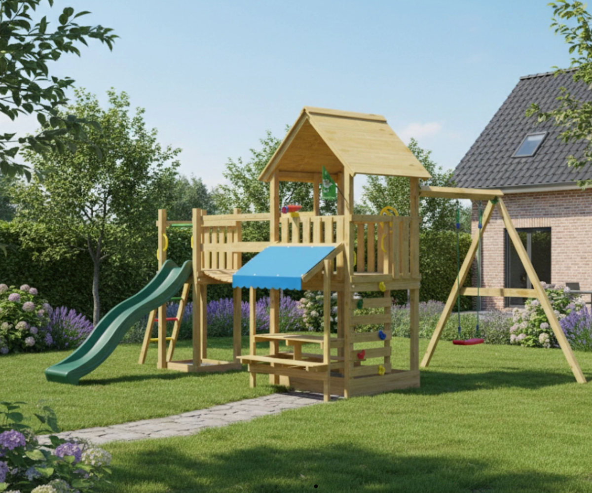 Laste mängukeskus kõmiseva silla ja liivakastiga