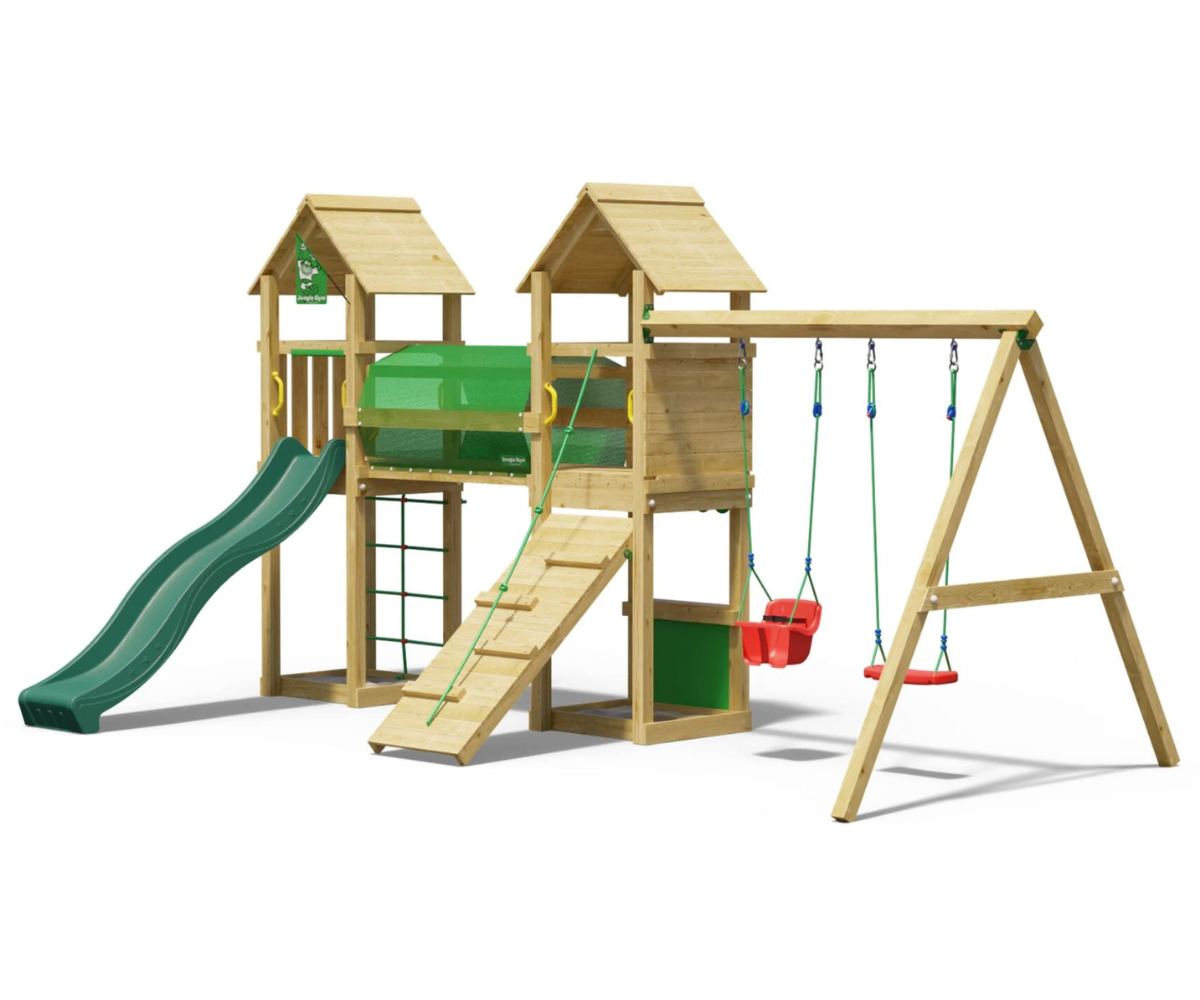 Turvaline puidust mänguväljak kiikumiseks ja ronimiseks
