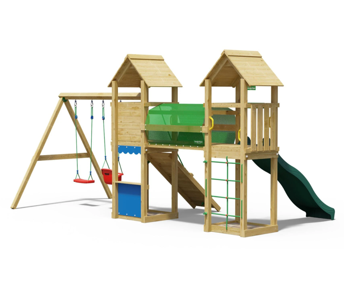 Õuemänguväljak kahe kiige ja ronimisrambiga lapsele