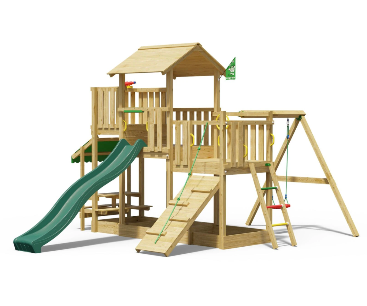 Turvaline laste mängumaja kiige ja ronimisosadega