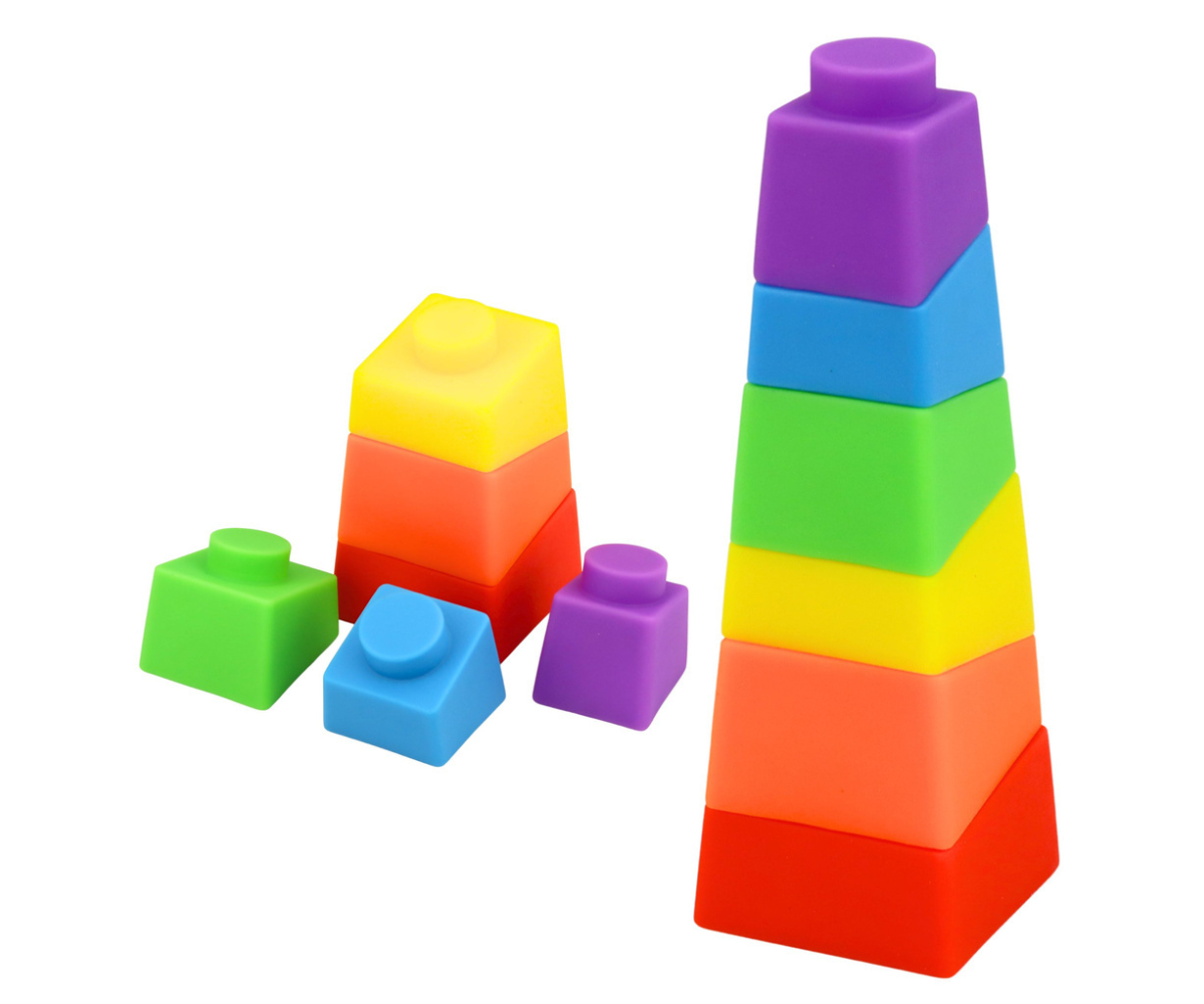 Arendav kummist klotsikomplekt värvide ja suuruste õppimiseks