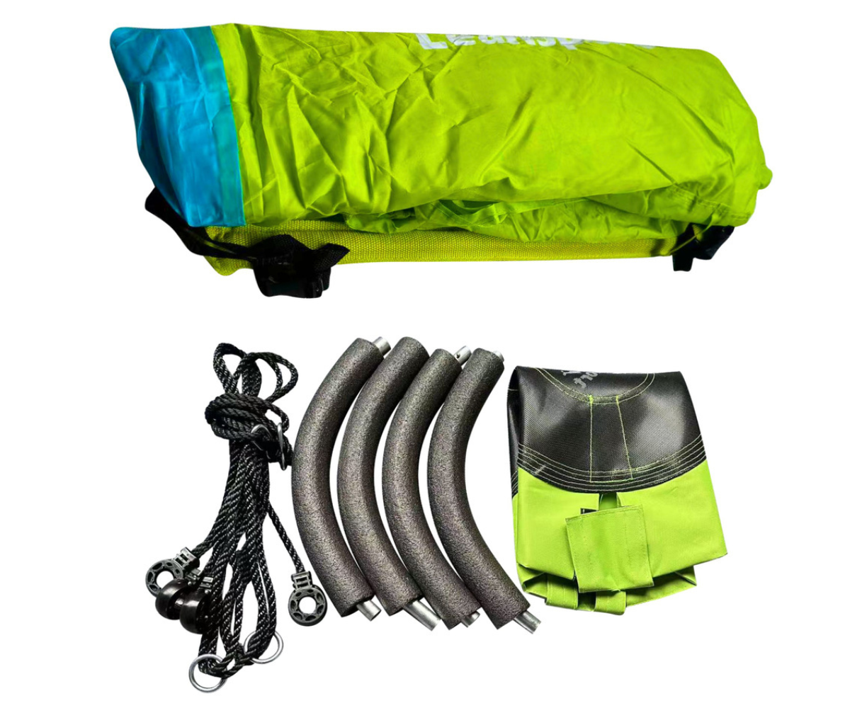 Roheline pesakiige telk akende ja takjakinnitusega sissepääsuga