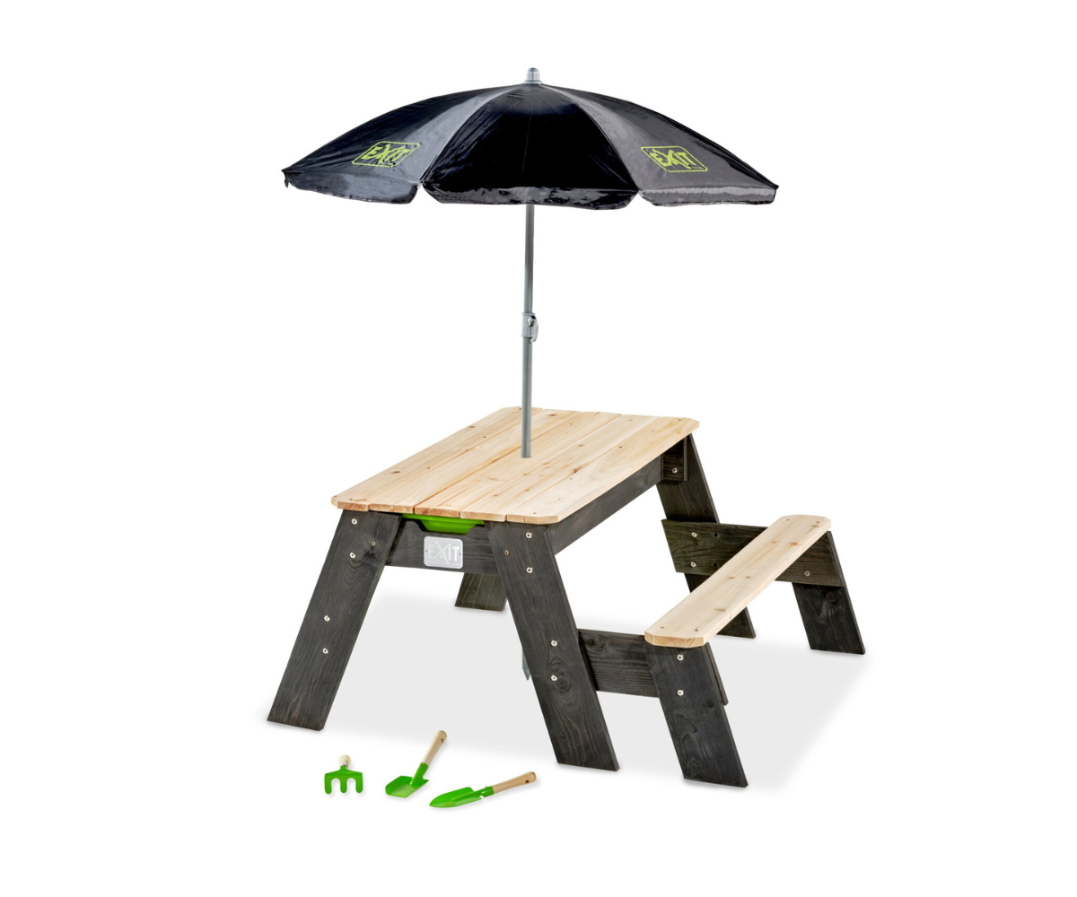 Piknikulaud kastidega ja ühe pingiga + päikesevari ja aiatööriistad EXIT