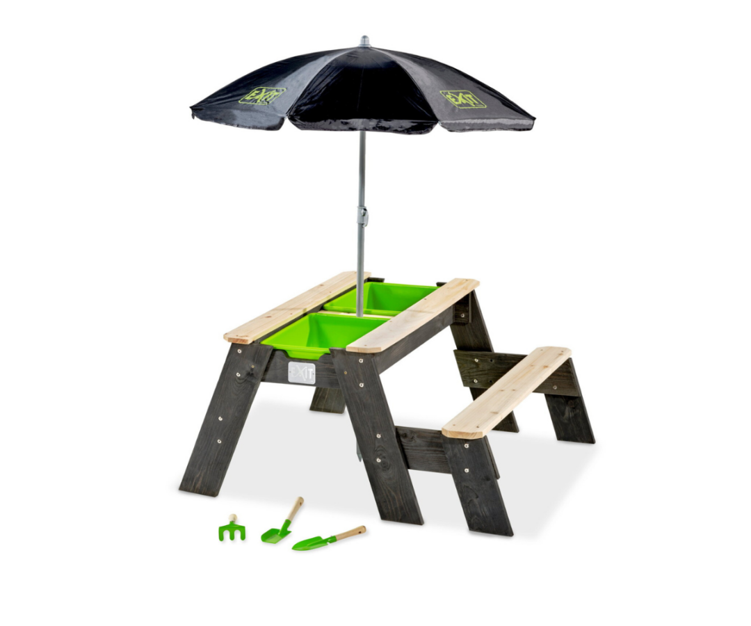 Piknikulaud kastidega ja ühe pingiga + päikesevari ja aiatööriistad EXIT