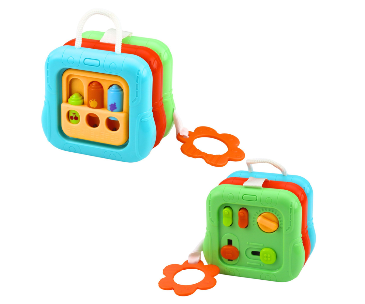 Värviline tegevuskuubik hammasrataste ja liuguritega