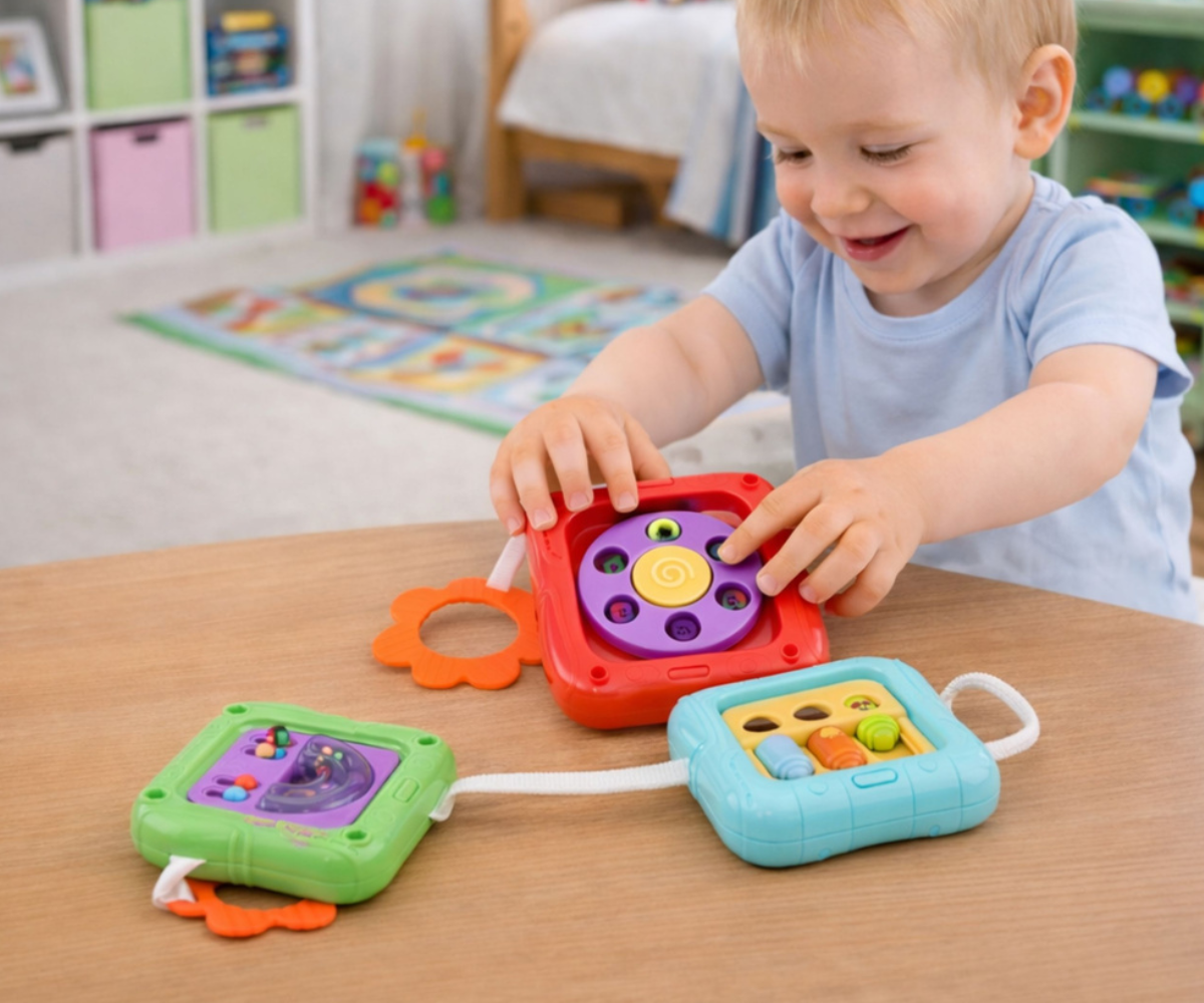 Hariv sensoorne kuubik lapsele erinevate tegevuspaneelidega