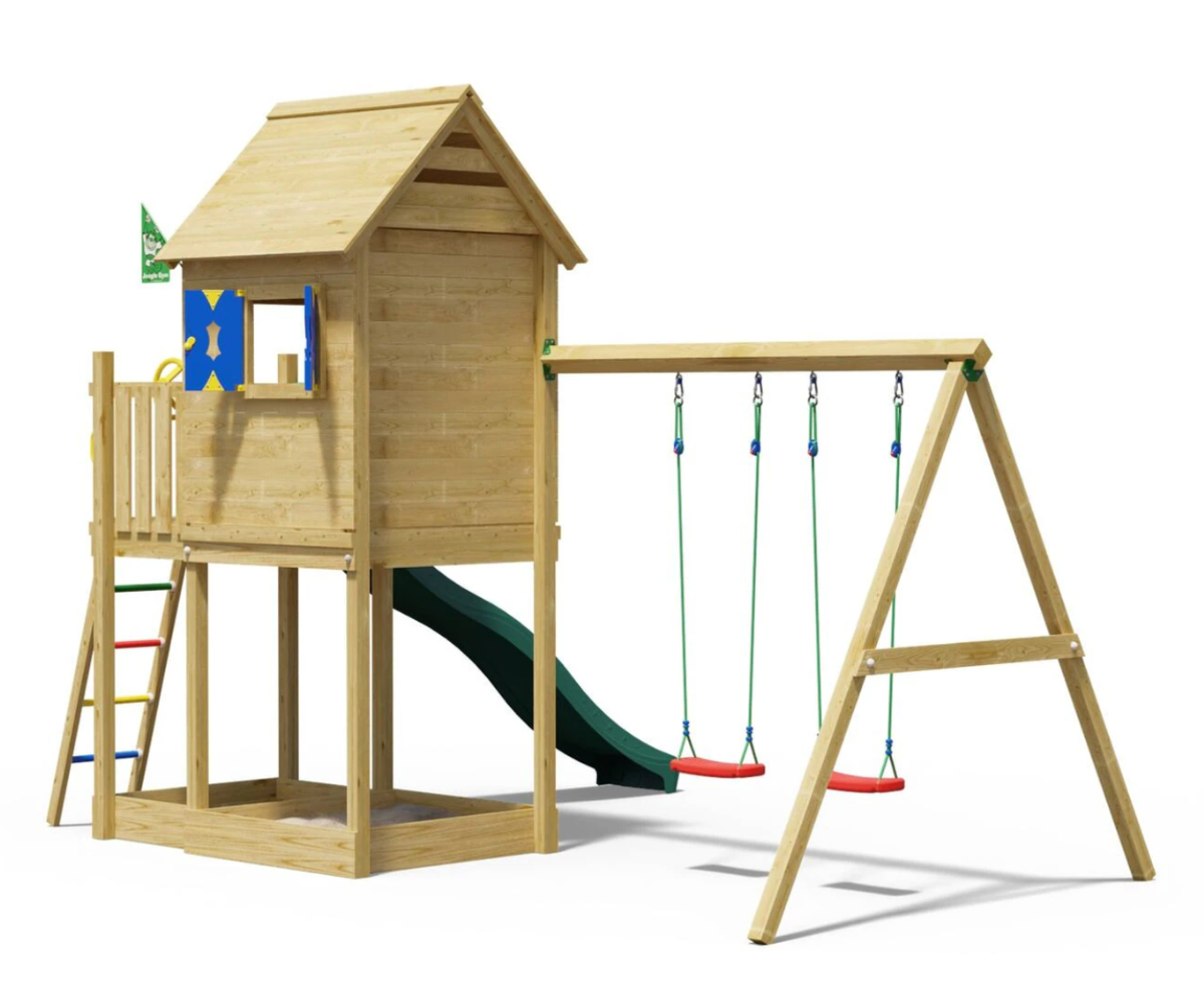 Suur õuemänguväljak kahele kiigele ja ronimiseks