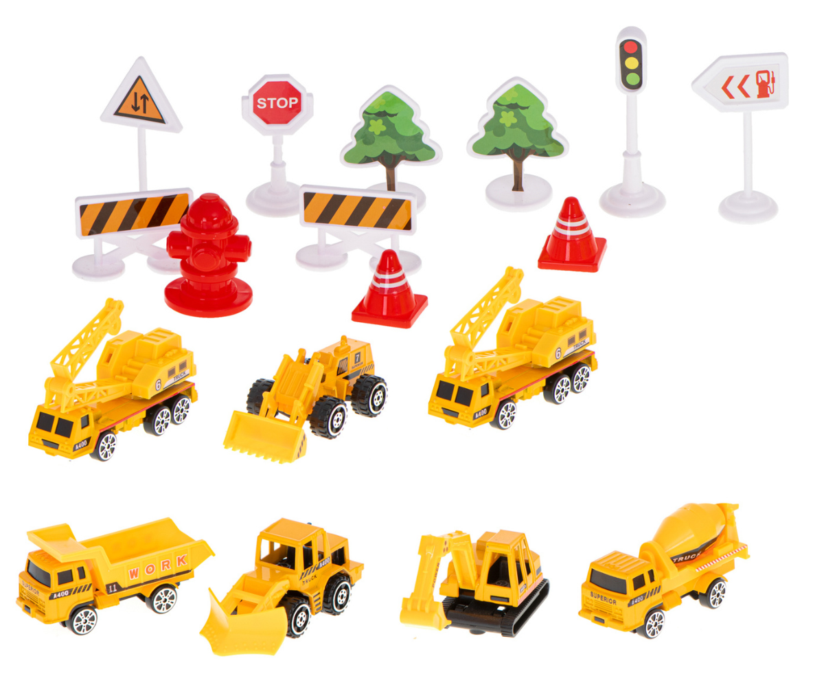 Mängukomplekt kraana ja veokiga lastele