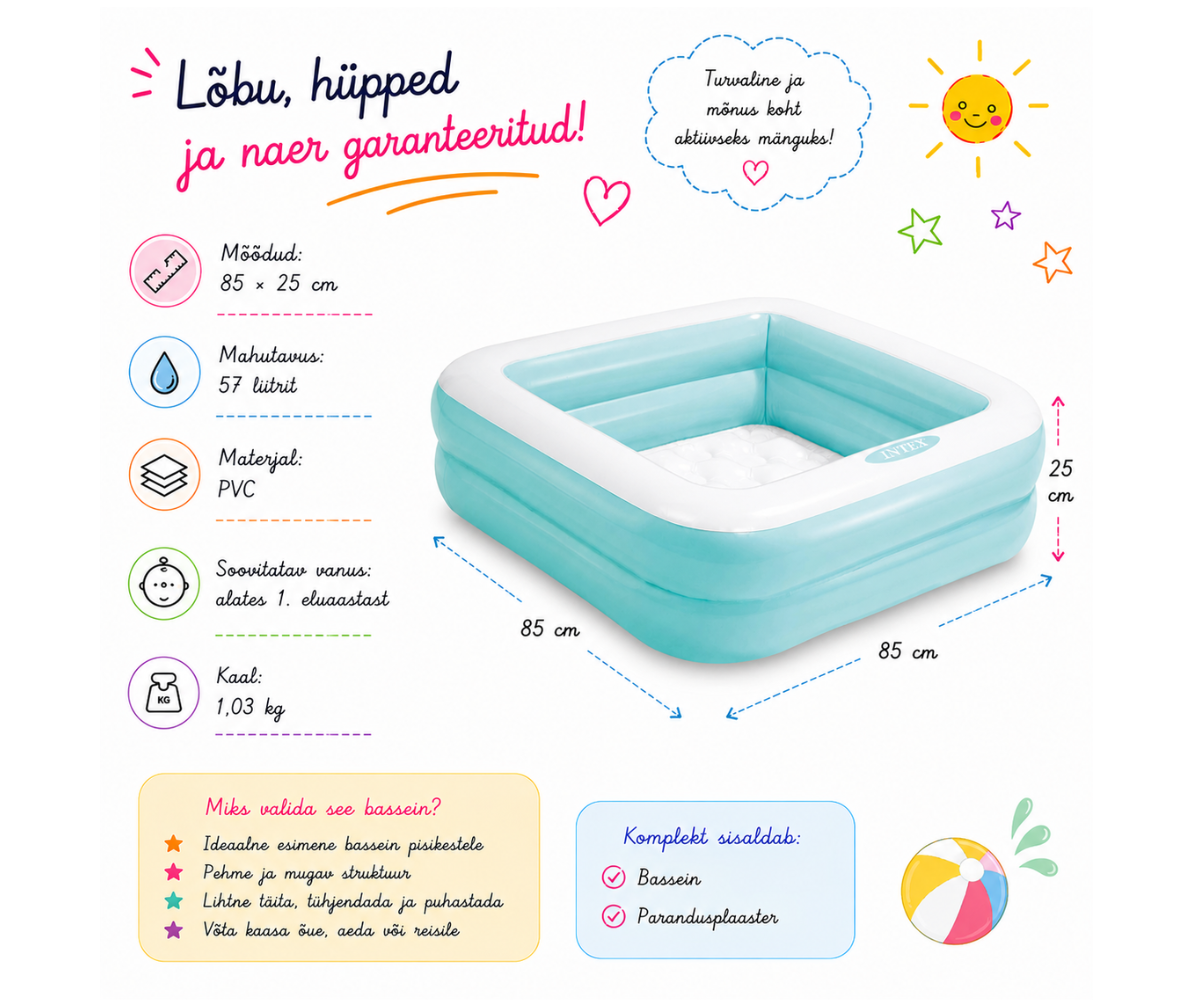 INTEX täispuhutav lastebassein 85 × 25 cm väikestele lastele 💦