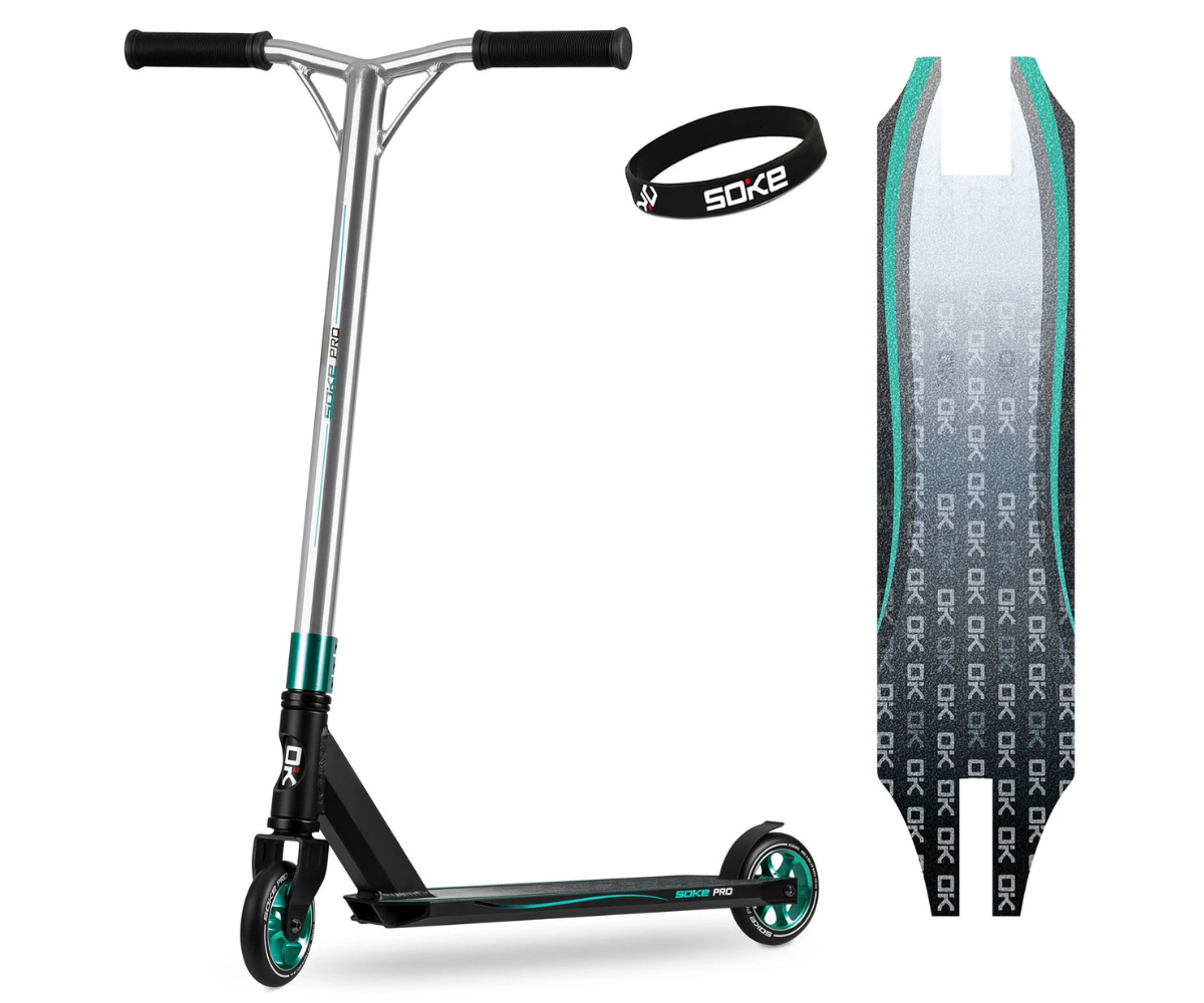 SOKE PRO stunt scooter hõbedane türkiissinine disainiga