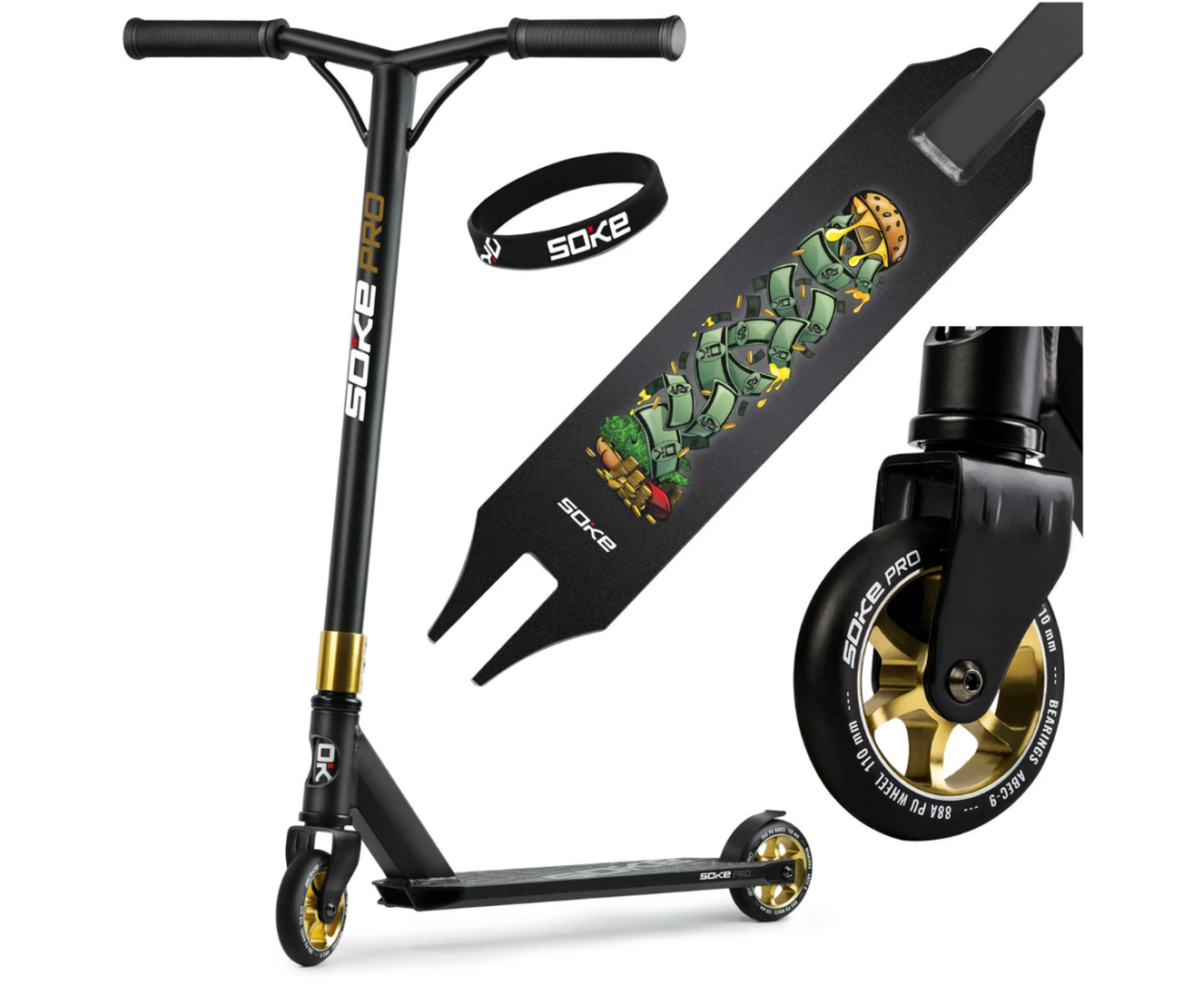 SOKE PRO kuldne stunt scooter pilkupüüdva disainiga