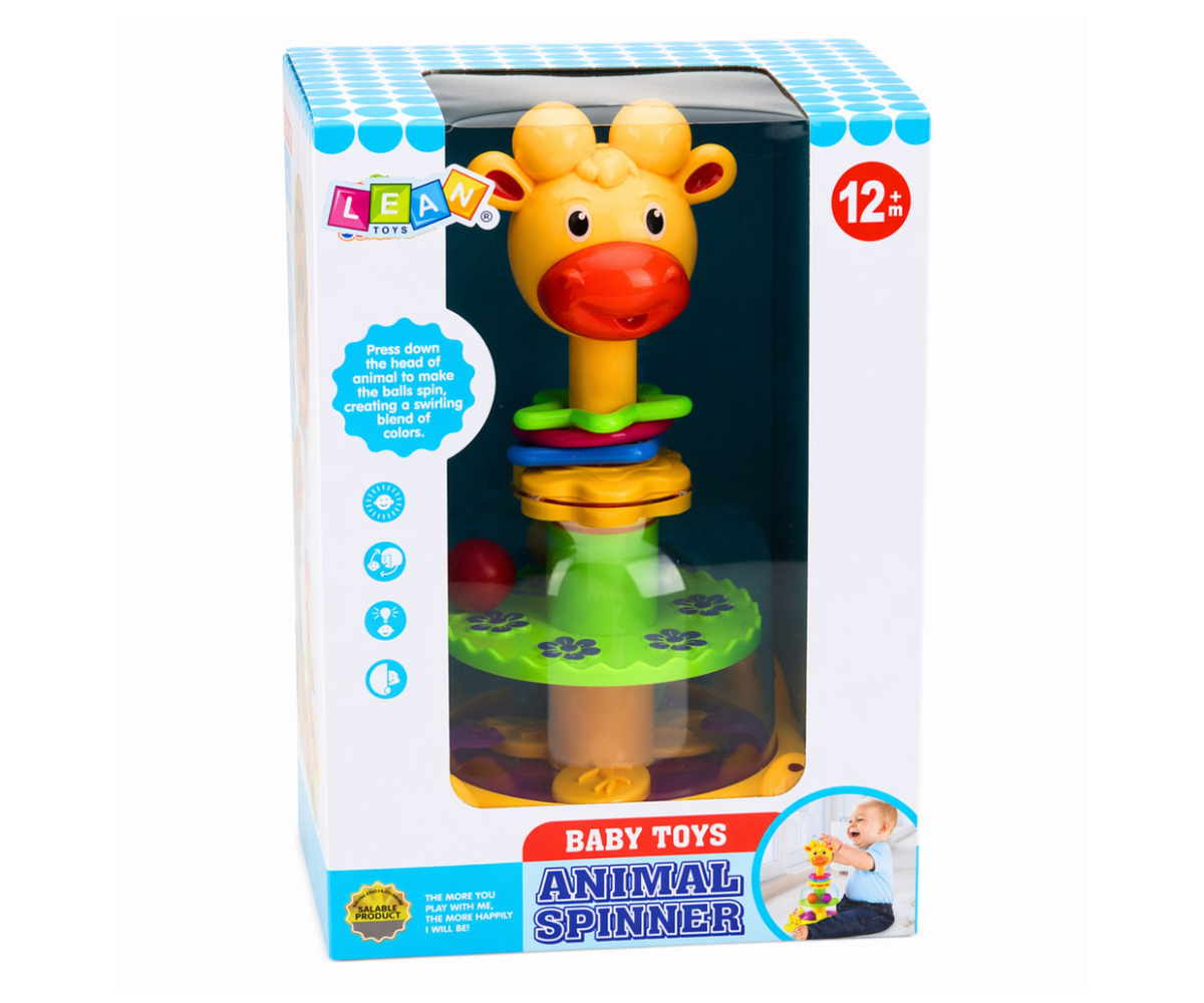 Vajuta kaelkirjaku pead ning vaata, kuidas läbipaistva kõhu sees hakkavad värvilised pallid pöörlema ja hüppama, pakkudes lapsele põnevat mänguelamust 🦒🌀