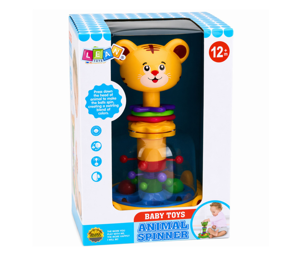 Vajuta tiigri pead ning vaata, kuidas läbipaistva kõhu sees hakkavad värvilised pallid pöörlema ja hüppama, pakkudes lapsele põnevat mänguelamust 🐯🌀