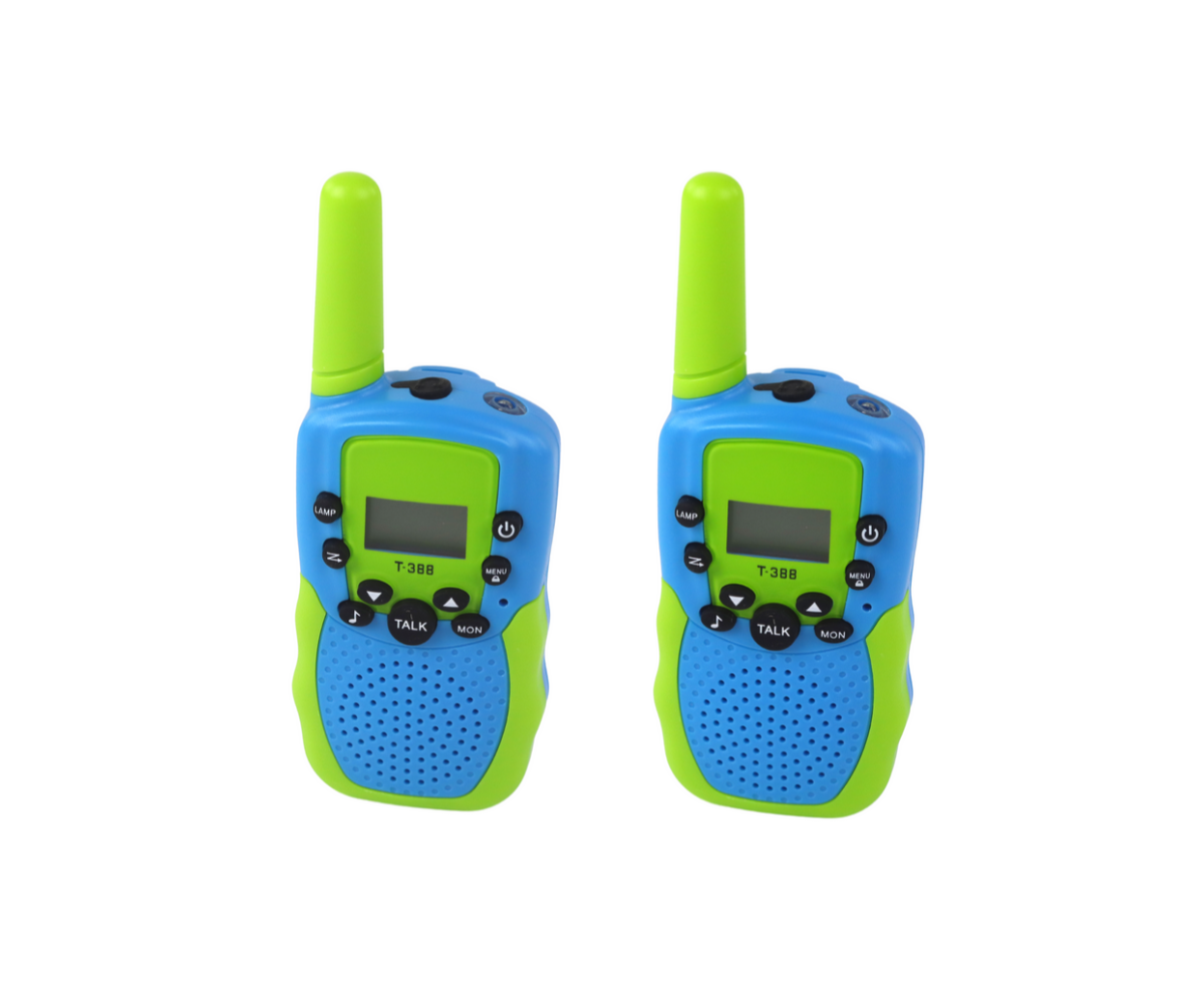 Kaks laste raadiosaatjat komplektist Walkie Talkie – roheline/sinine.