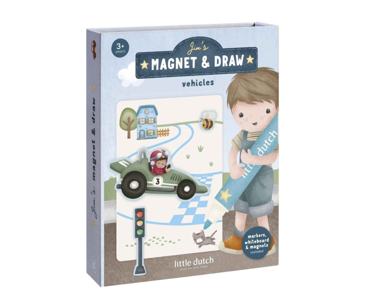 Little Dutch Jim & autod magnetitega värvimisraamat pakub lapsele lõputult võimalusi põnevate autoseikluste loomiseks läbi joonistamise, magnetitega mängimise ja loomingulise avastamise.