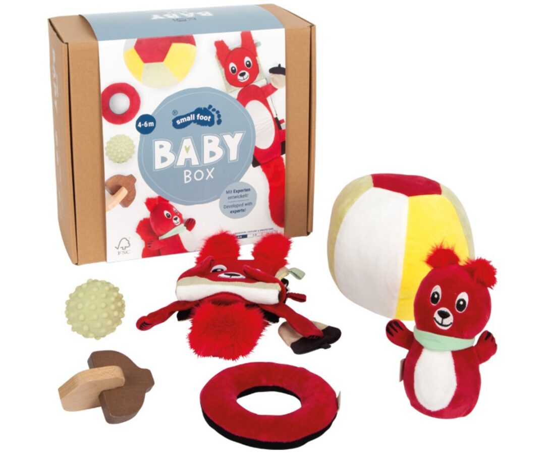 Beebi arenduskomplekt 4–6 kuud Discover & Comprehend - Small Foot, sisaldab pehmed mänguasjad ja tegevused beebidele.