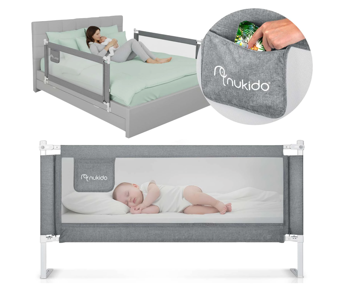 Voodi turvapiire 160cm Nukido NK-227 – hall, turvapiire kasutamisel lapsega voodis.