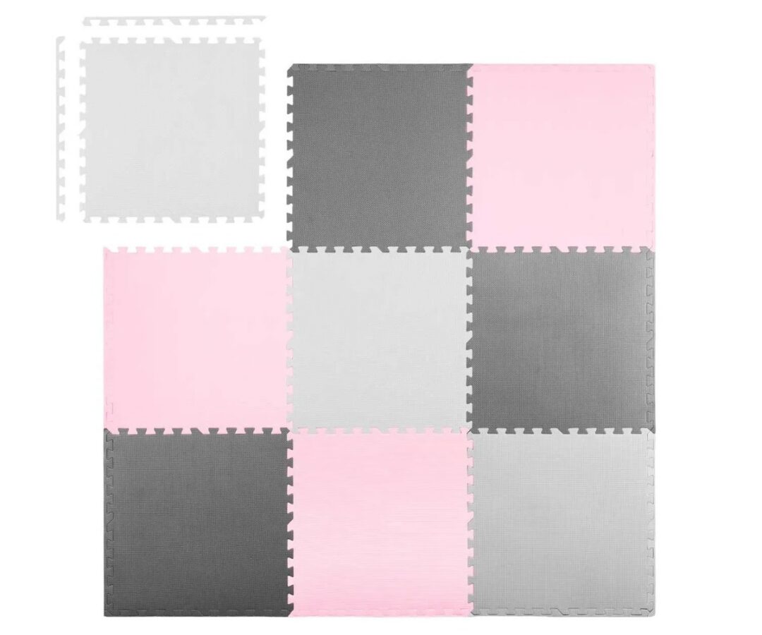 Vahtpuslematt lastele 180×180cm (9 osa) – hallikasroosa, detailid plaatidest.