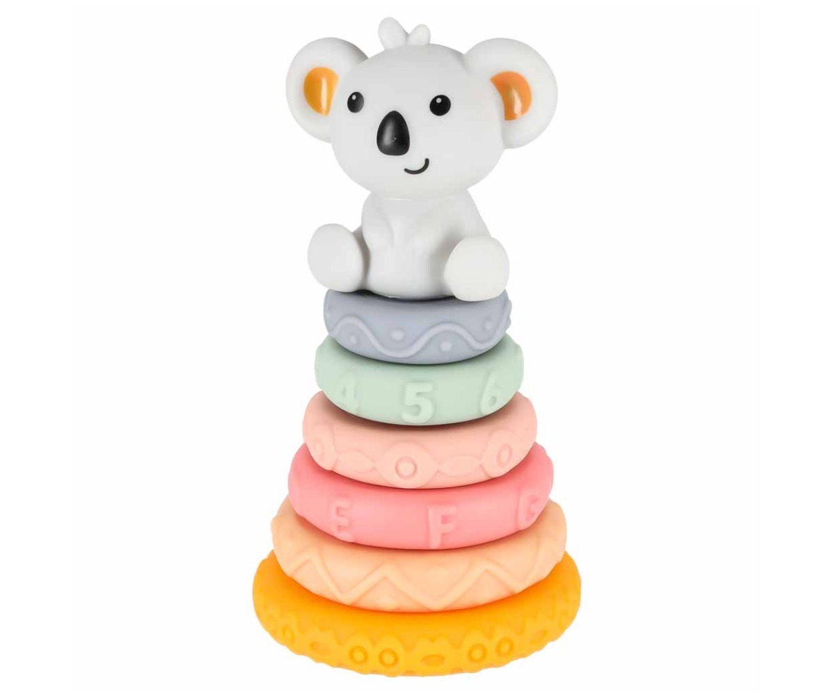 Pehmed sensoorsed püramiidiklotsid Koala – 13 osaline komplekt, klotsid klotsitornis.